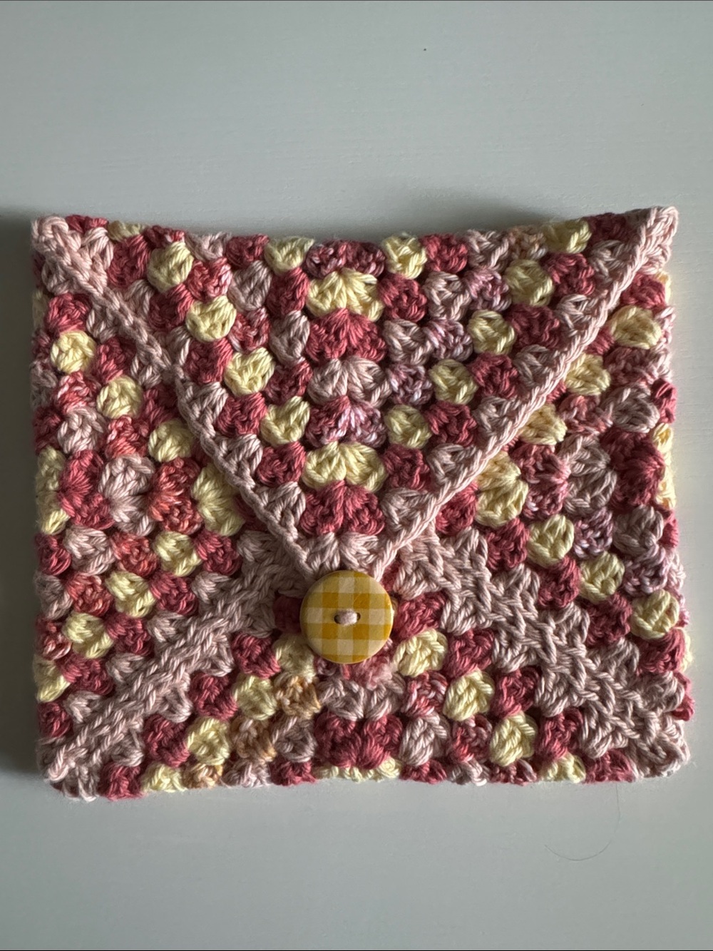 Crochet Envelope Tablet Sleeve in Pink, Cream & Yellow - 100% Cotton
